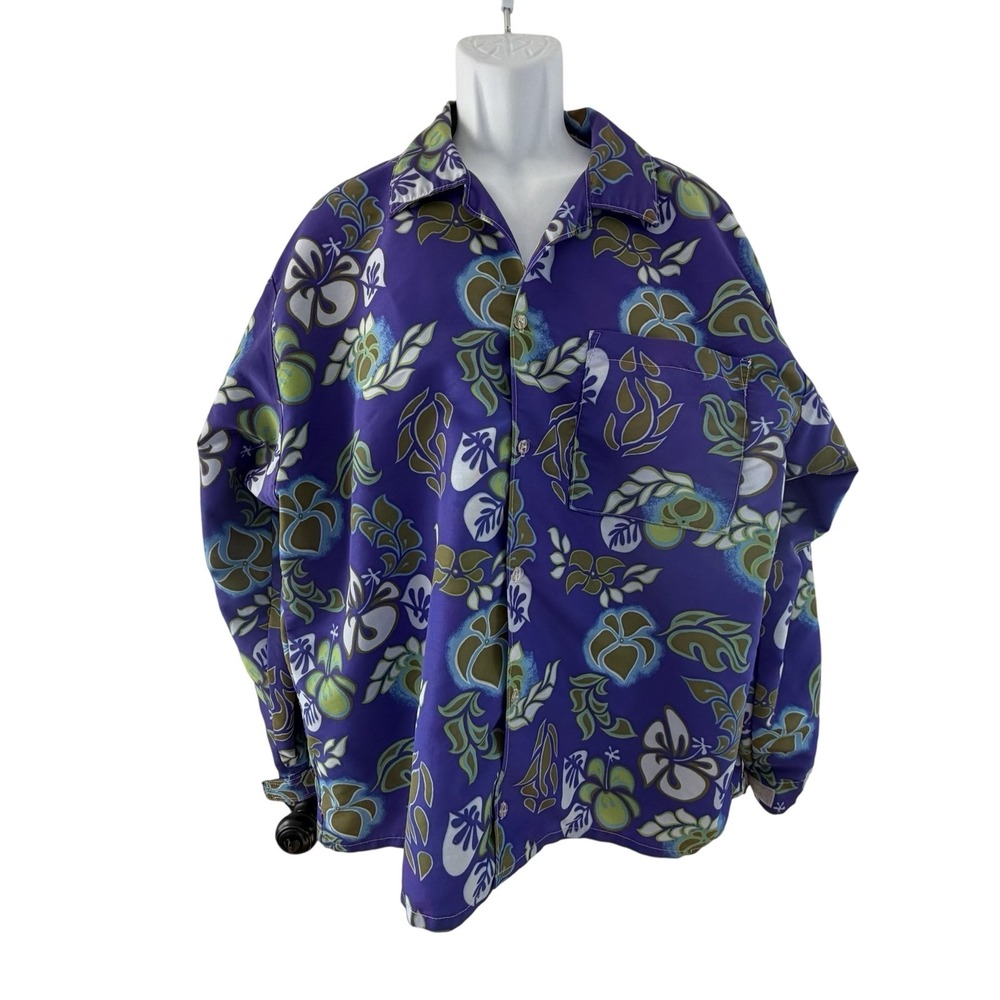Vintage Clucky & Co Shirt Mens Large Purple Floral Hawaiian USA Tropical 80s 90s